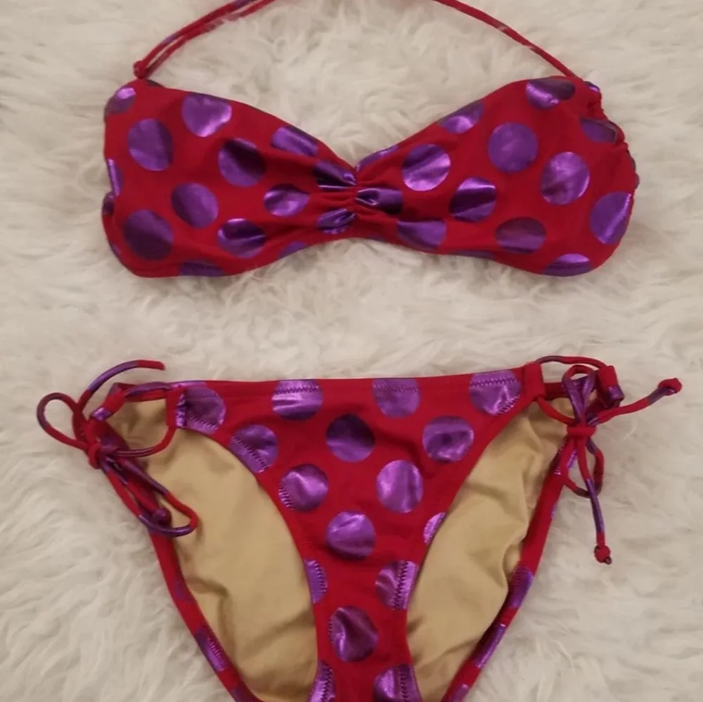 Vintage Victoria's Secret Shimmer Polka Dot Bikini - Picture 5 of 14